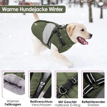 Водонепроникний теплий зимовий одяг для собак AOFITEE, вітрозахисний, з жилетом, з блискавкою та флісовою підкладкою, світловідбиваючий, для цуценят, зелений, XS
