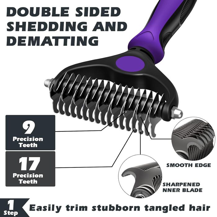 Щітка для собак, вичісуюча, для видалення шерсті, для миття, з висмикуванням, гребінець для собак (фіолетовий/чорний)