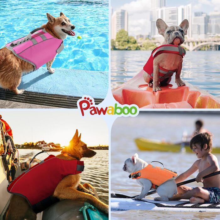 Рятувальний жилет для собак Pawaboo XL, помаранчевий, регульований, зручна ручка, посилена плавучість, відбивачі для плавання, серфінгу, човна