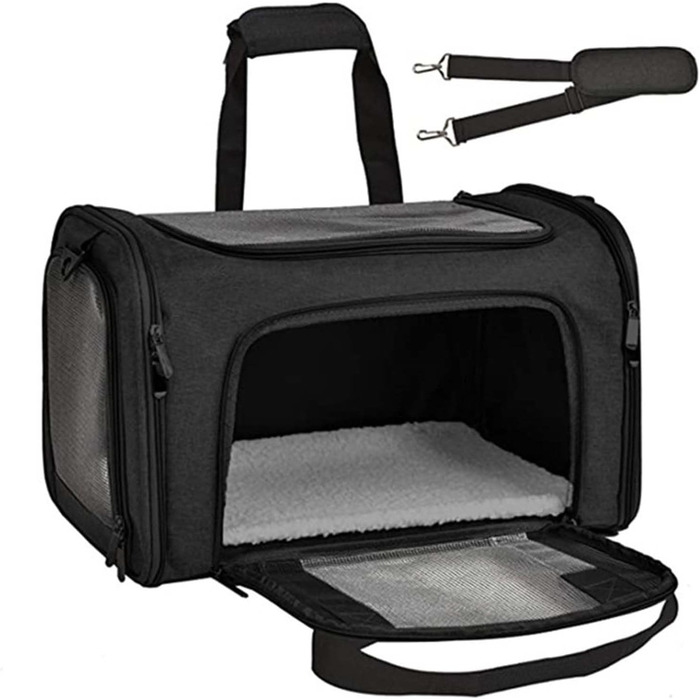 М'яка переноска для котів та собак, складана переноска для кота з дихаючою сіткою, оксфордська тканина зі шлейкою для маленьких собак, котів та кроликів (Чорний)