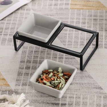 Підвищена годівниця для котів та собак сірого кольору, з підставкою, з подвійної кераміки, 2 x 280 мл