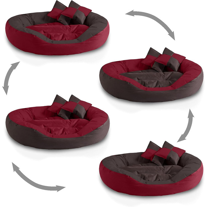 Кругле собаче ліжко BedDog® SABA 4в1, велике, XL, для дому та вулиці, червоно-коричневе, 85x70x23 см