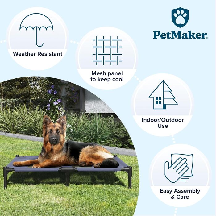 Підняте ліжко для собак Petmaker L, 36x29,75 дюйма, синє, переносне, з нековзкими ніжками, для дому та вулиці, для собак і цуценят до 36 кг