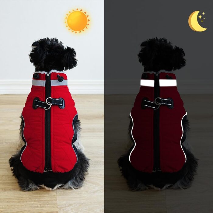 Водонепроникний зимовий одяг для собак Fadcaer: тепла куртка з флісовою підкладкою, світловідбиваючими елементами, для холодної погоди (S, червоний)