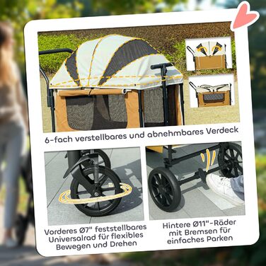 PawHut 2 в 1 візок для собак та котів, складна конструкція, до 30 кг, з подушкою, сітковими віконцями, 2 дверцятами, кишенькою для зберігання, колір коричневий