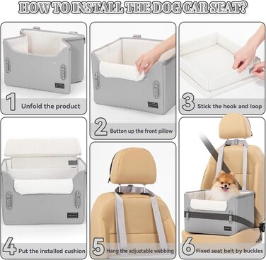 Автокрісло для собак Petsfit - стабільне та безпечне автокрісло для маленьких собак, з кріпленням для ременя безпеки, зручне ліжко-кошик з миючим плюшевим подушками, шкіряне сіре