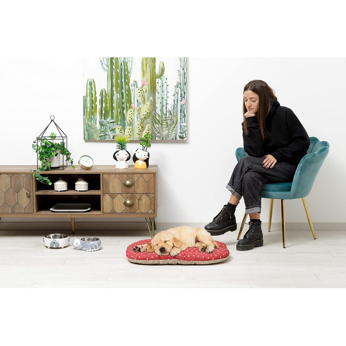 Подушка для собак та котів Baroni Home, 47x70x8 см, двостороння, серця, сірий та бордовий, середній розмір