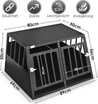 Алюмінієва переносна коробка для собак Defacto – міцна переноска для тварин, 89x69x50 см (Чорний)