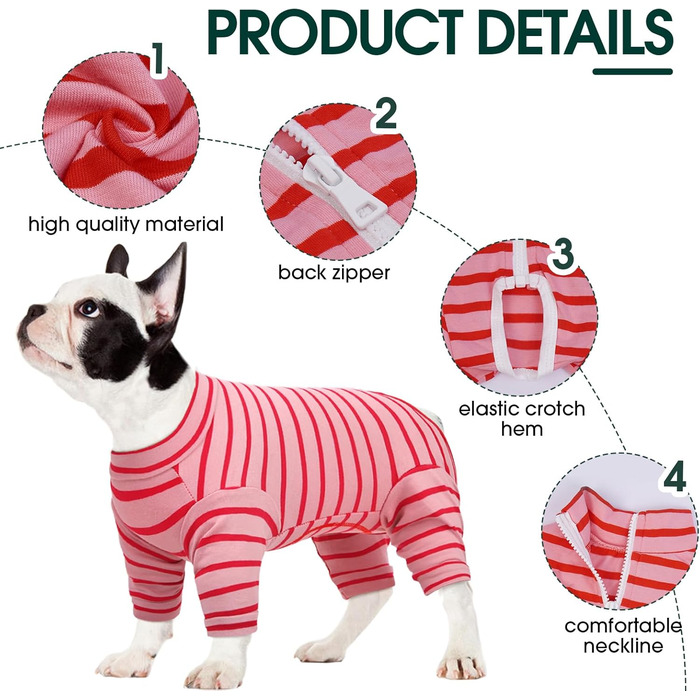 Піжама для собак після операції Kuoser, боді для собак після кастрації, боді для собак після операції (XXL, Рожевий, Зелений)