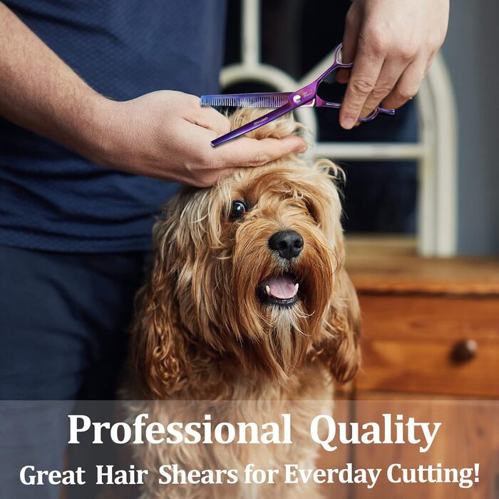 Професійна вигнута ножиця для грумінгу собак, гострі леза, універсальна ножиця, ножиці для догляду за собаками, японська сталь 440C, плавне різання та точний зріз, кольори, 17,8 см