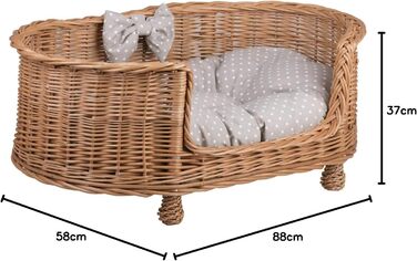 Лежак для собак і котів з лози з подушкою, дот, 85x58x37 см