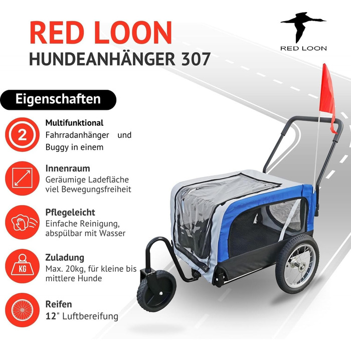 Фаркоп-причіп для собак 2в1 Red Loon Mini - блакитний (з прапорцем)