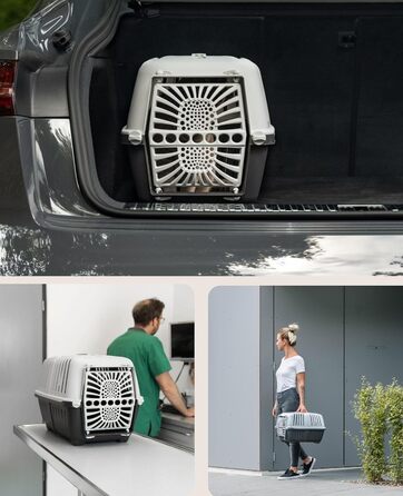 Транспортна переноска для собак Lionto, 55x36x36 см, сіра, для собак, котів та дрібних тварин до 15 кг, з ручкою та надійним замком