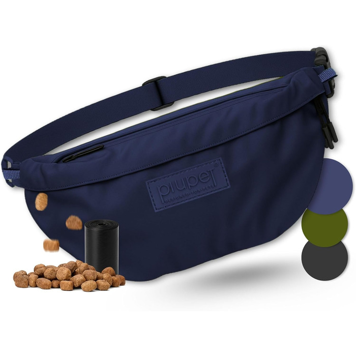 PiuPet® Сумка для ласощів для собак | Стильна та водонепроникна сумка для прогулянок з 3 відділеннями на блискавці | 2-в-1 сумка на живіт та через плече для дресирування собак | Знімний внутрішній кишеньковий органайзер (Блакитна)