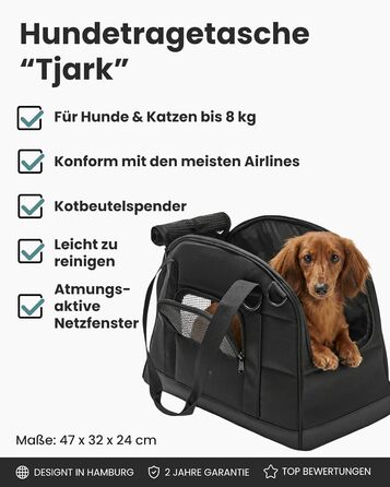 Транспортна переноска для собак Larkson до 8 кг, Бежева - Tjark - для подорожей літаком, для собак та котів. Відповідає вимогам більшості авіакомпаній