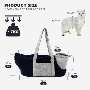 PETCUTE Сумка-переноска для собак та котів, дихаюча, знімний дно, регульована ручка, безпечний поводок, темно-синій
