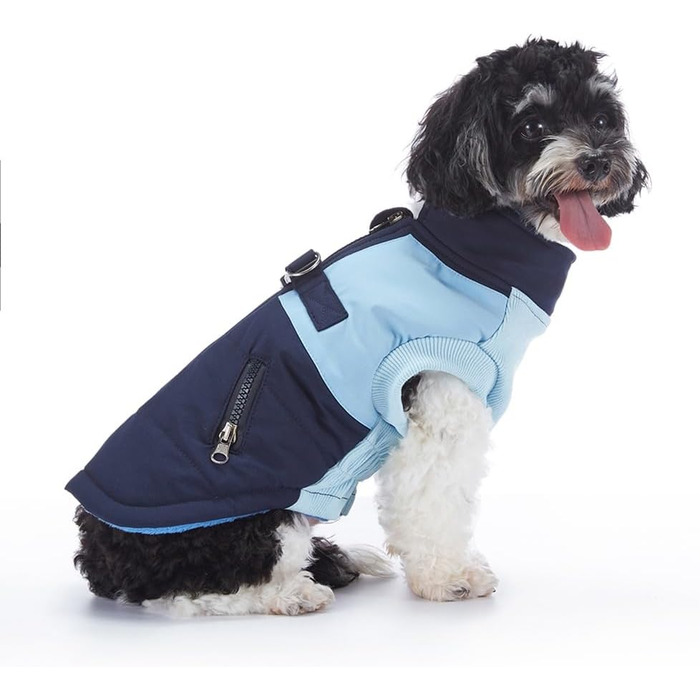 Зимовий теплий пуховик для собак Waerdichter Outdoor, для малих та середніх собак, з світловідбиваючими смугами та отвором для повідка (BLAU, S)