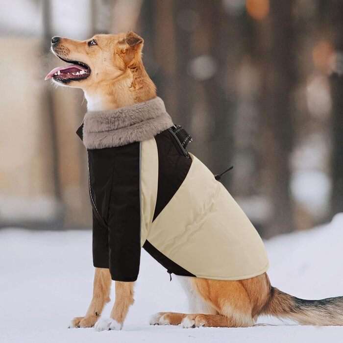 Зимовий одяг для собак, водонепроникний та вітронепроникний з отвором для повідка, для малих, середніх та великих собак, світловідбиваюча куртка з захистом живота, бежевий