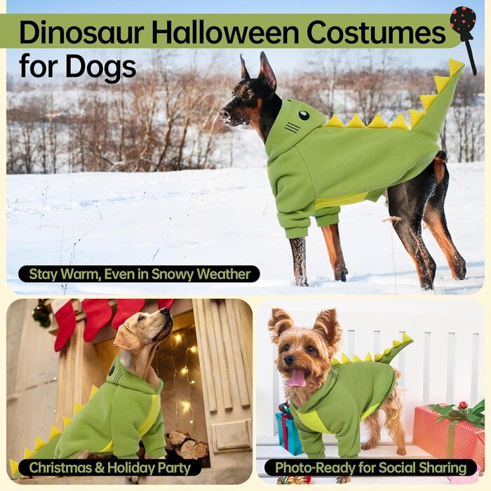 Костюм для собак QBLEEV: динозавр, теплий халат з капюшоном, для косплею, Хелловін, вечірки, зелений
