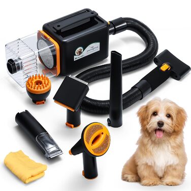 Набір для догляду за шерстю собак 3-в-1 Mxmoonant: пилосос, сушарка, триммер. Регулювання потужності та температури, 7 насадок, сумка для зберігання та рушник