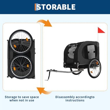 Дитячий велосипедний причіп для собак, до 40 кг, з безпековою лідкою, прапорцем, 20-дюймовими шинами та амортизацією, водонепроникний PVC-покриття, сталевий каркас, вентиляційні вікна, для парку, пляжу, кемпінгу (темно-сірий)