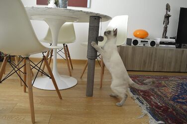 Кігтеточка-стійка для котів United Pets під стіл, сіра, з іграшкою, розтягувана, з сизалю та ротангу