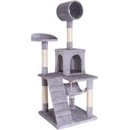 Дерево для котів Lionto з гамаком та тунелем, 133 см, з сизалевого мотузка та м'якого плюшу, з лежаками та печерами, підходить для котів будь-якого розміру, сірий