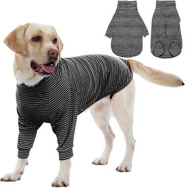 Пуловер для собак середніх та великих порід ROZKITCH, смугастий, для осені, зими, весни, American Staffordshire Terrier, Sibirischer Husky, Vizsla, Corgi, чорно-білий, розмір L (Обхват грудей: 61-71 см, Довжина спини: 51-53 см)