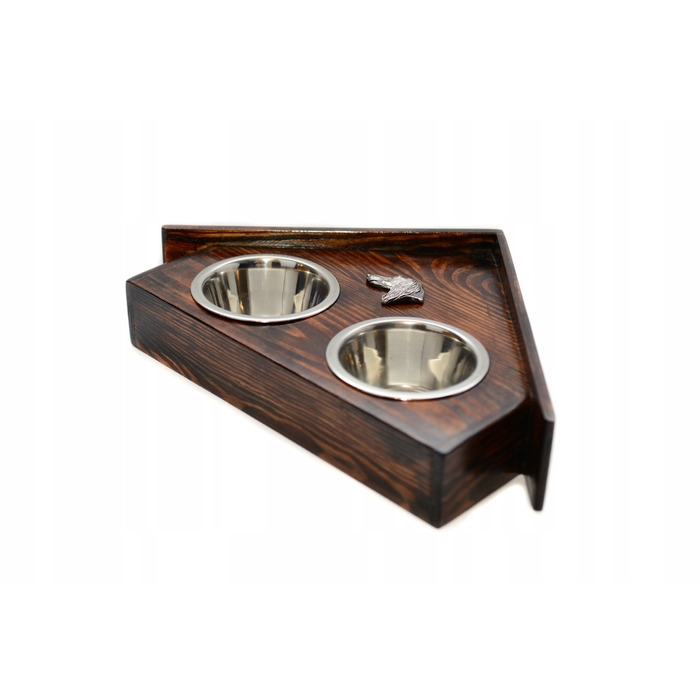 Підставка з мисками для собак із масиву дерева та сталевими мисками, для перської борзої та салюкі