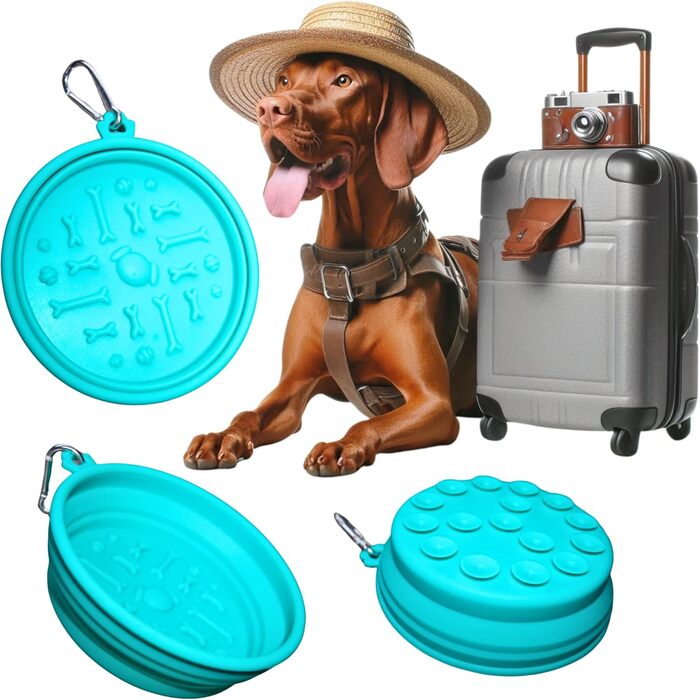 KPET LamiBowl: Складаний дорожній миска для води та корму для собак та котів, силікон, блакитний