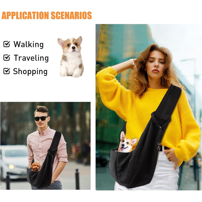 Сумка-слінг для собак NiCoLa: переноска для цуценят, чихуахуа, пуделів, бішон фрізе та котів, сіра/чорна