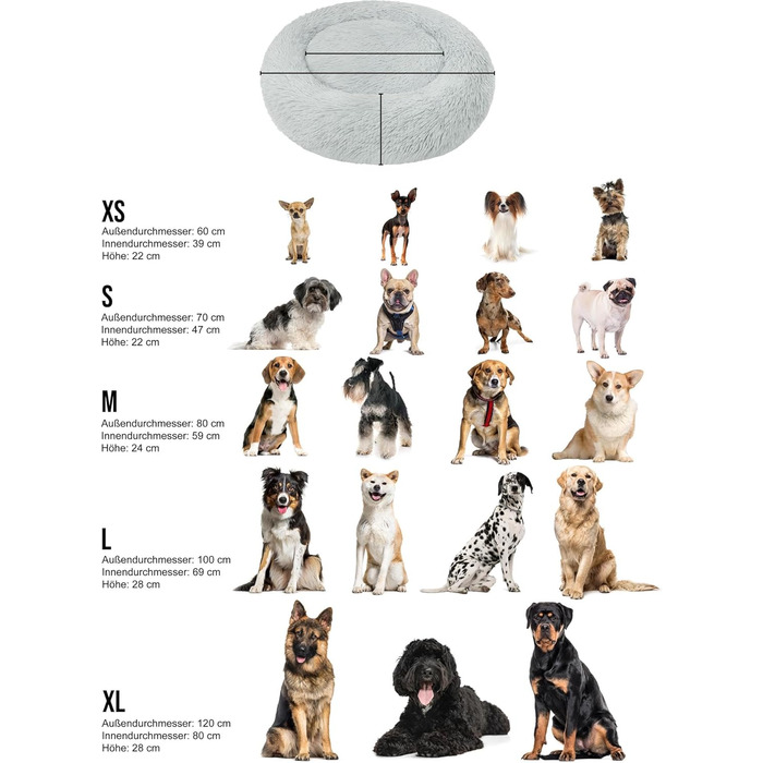 Кругле собаче ліжко Normani для великих та маленьких собак - ергономічна подушка-доннат - диванчик для собак з високим бортиком (Світло-сірий, 80x80x24 см)