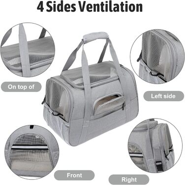 Транспортна сумка для тварин ZSMJAER з підстилкою з флісу, для котів та малих собак до 10 кг, сірого кольору
