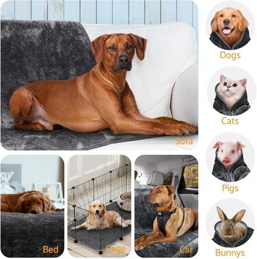 Водонепроникний килимок для собак 100x120 см (40x47 дюймів) - м'який, пухнастий, машинного прання, для собак середніх порід до 16 кг, чорно-білий, для дому та вулиці