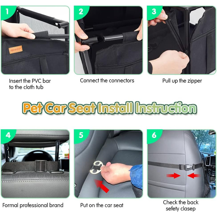 Автокрісло для собак: міцне, водонепроникне, для малих та середніх порід, чорне, з рамою