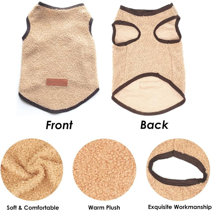 Теплий флісовий жилет для собак, теплий зимовий одяг для цуценят, жилетка для чихуахуа, пуделя, тедді (чорний, хакі) (X-Small)