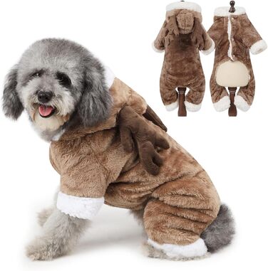 PETCUTE Зимовий теплий одяг для собак - Куртка з мультфільмом для маленьких, середніх собак, Пуловер з кнопками для Лабрадора, Чихуахуа, Французького бульдога (S, Хакі)