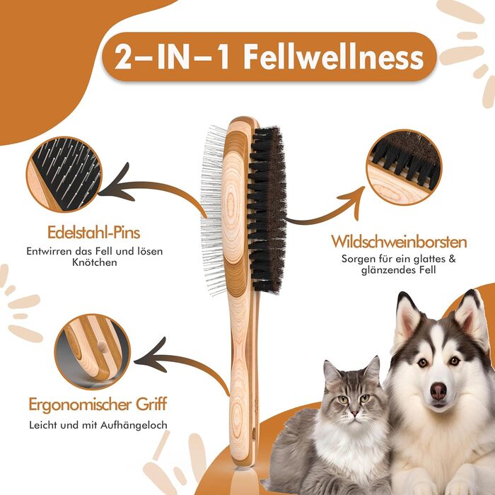 Бурштук для собак та котів 2-в-1: розчісування та видалення ковтунів. Підходить для короткого та середнього хутра. Гребінець для підшерстка + безкоштовний посібник з догляду. 1 шт.