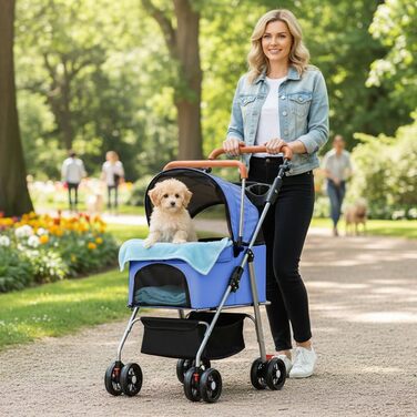 Візок для тварин Simcat: для собак та котів, складний, з поворотними колесами, чорний