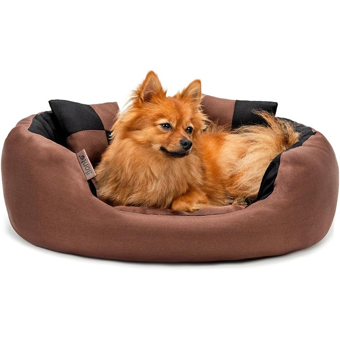 Кінець для собак Lionto 4-в-1 з обертовим подушками, 65x50 см, міцний оксфорд, водовідштовхувальний, чорний/коричневий, з декоративною подушкою, для собак та котів всіх розмірів