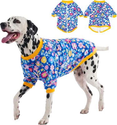 Світер LovinPet для великих порід собак, легкий фланелевий одяг, дихаючий матеріал з принтом 'Нільський Бегемот' для маленьких собак, блакитний (X-Large, блакитний з квітами)