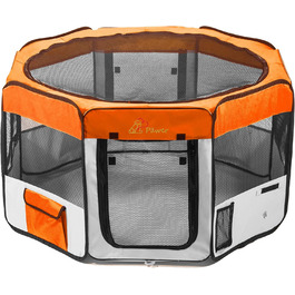 Портативний вольєр для тварин Pawer, 114x61 см, 8 панелей, оранжево-сірий, з можливістю персоналізації, 600D Oxford, для котів/собак/цуценят
