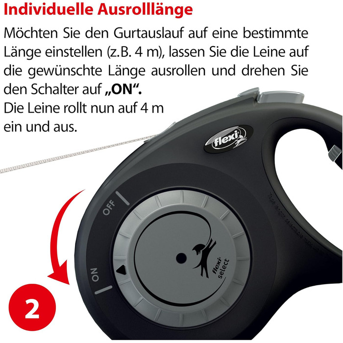 Flexi Select повідок для собак, чорний, 7 м, регулювання 0-7 м, до 25 кг