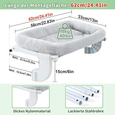Ліжко для кота на батарею GUUSII HOME - тепле місце для відпочинку вашого улюбленця (58x33x15 см, сірий)