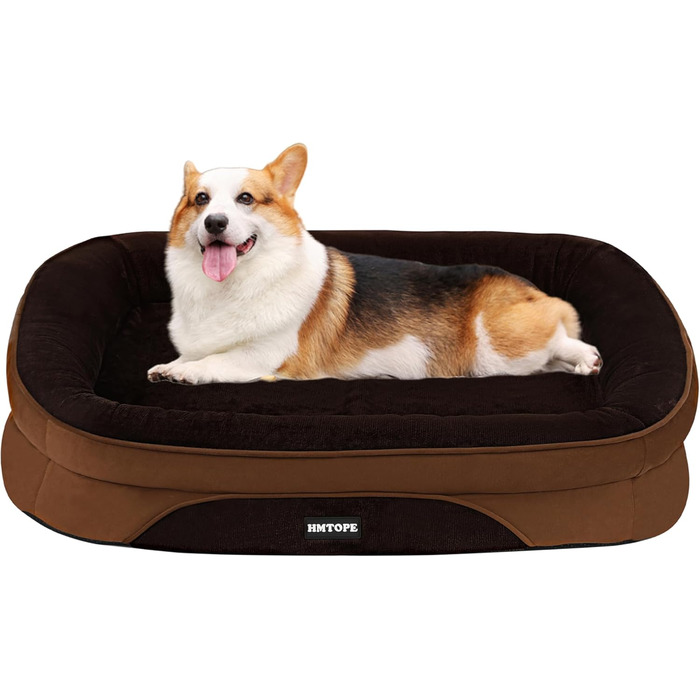 Ортопедичне ліжко для собак, ліжко-софа для собак з підголовником, кошик для собак з неслизьким дном, знімний та пральний, для маленьких та середніх собак, 90 x 71 x 15 см, коричневий