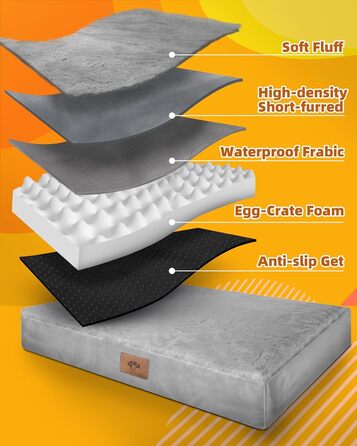 Ортопедичне ліжко для собак Sytopia, великих порід, 107x76x10 см, сіре. Знімна водонепроникна наволочка, антиковзаюча підкладка, міцна матрацна поверхня.