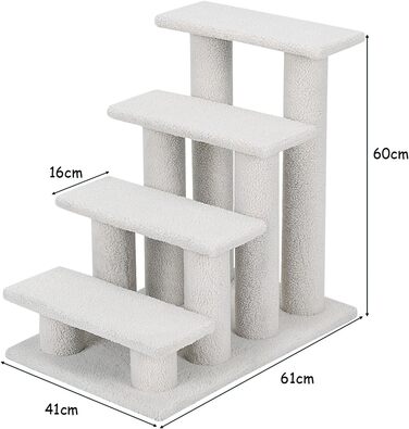 Котяча та собача драбинка COSTWAY, 4 сходинки, до 25 кг, 61x41x60 см, з ДСП і штучного флісу, бежевого кольору – сходи для тварин, ігровий комплекс