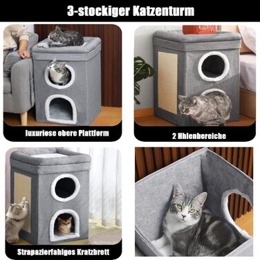 Котячий будиночок-крісло з когтеточкою, 3 рівні, 2 будиночки, когтеточка-дошка, для котів до 20 кг, сірий