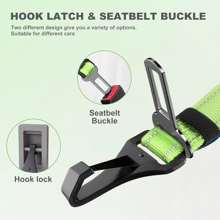 Автомобільний поводок для собак IOKHEIRA: безпечний, регульований, з універсальним з'єднувачем (неоновий зелений)