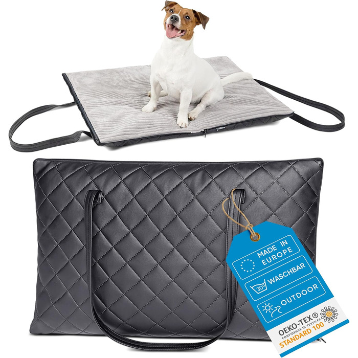 FREUDENTIER Килимок для собак на вулицю, складний | З м'якою поверхнею з штучної шкіри з корду | Легко миється, водо- та брудовідштовхуючий | Для подорожей, Made in EU (75x60 см)